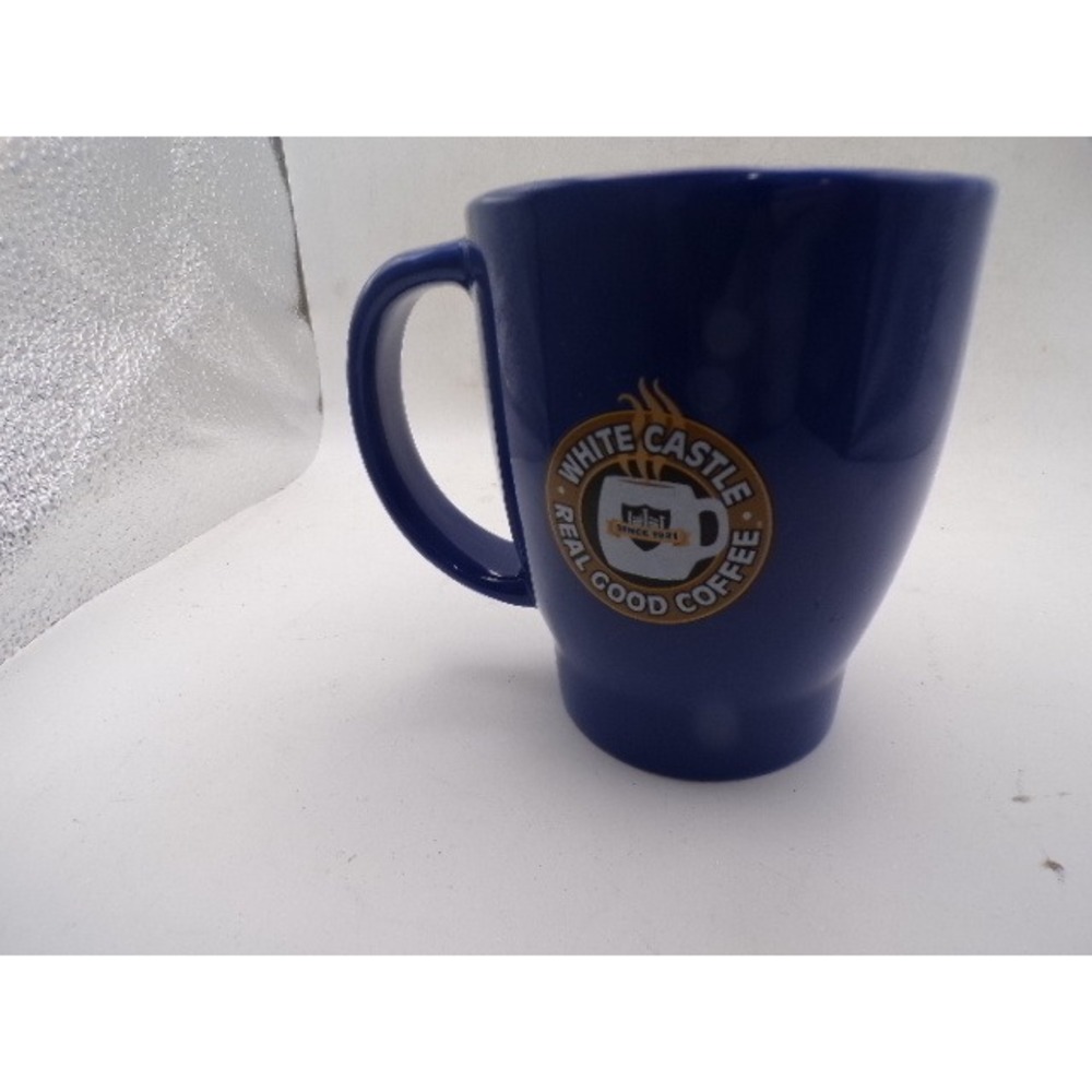 White Castle Real Good Coffee Cobalt Blue Ceramic Mug Buy Em By The Sack Logo
